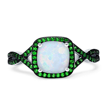 Halo Cushion Infinity Twist Side Stone Green Emerald CZ Fashion Ring Lab Created White Opal 925 Sterling Silver Wholesale